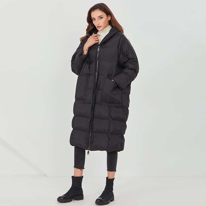 SEASONZ ダウンコート ベンチコート フード付き オーバーサイズ ロング丈 ふわふわ 暖か 防寒 モード系 韓国 ファッション 10代 20代