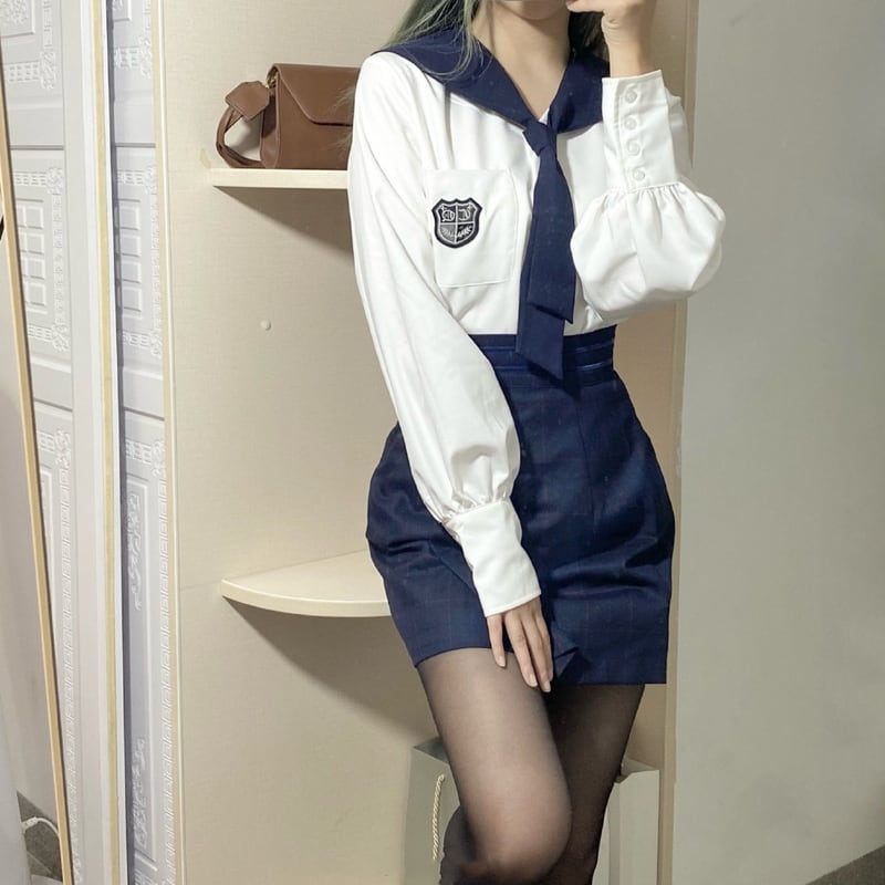 SEASONZ セーラー シャツ カレッジスタイル フェミニン かわいい JK制服 スカーフ 原宿 量産型 韓国ファッション 10代 20代