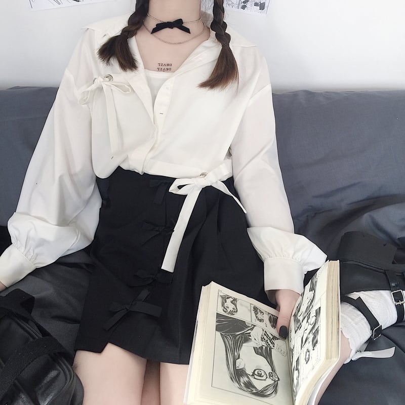 天使と悪魔 ゴスロリ系 CRAZYGIRL オリジナル 白シャツ JKスタイル かわいい コーデ 原宿系 オルチャン 10代 20代